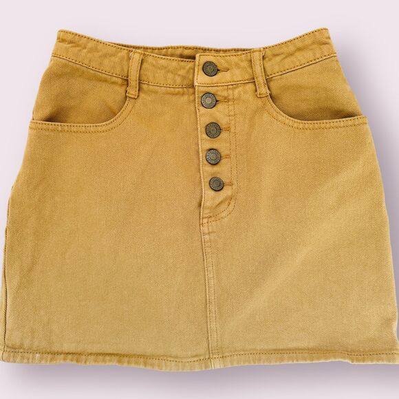 Brandy Melville J. Galt Brown Tan Button Fly Denim Mini Skirt Size Small PacSun - Picture 1 of 8